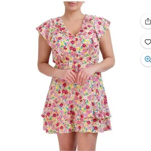 BCBG Paris Womens Chiffon Floral Print Mini Dress Short Sleeves Size XXL New Tag